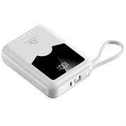 YM-1422 Mini-varavirtalähde 20000mAh - USB-C- ja Lightning-kaapelit - valkoinen