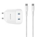 Yesido YC109 45W:n kaksois-USB-C PD-laturi USB-C-kaapelilla - valkoinen