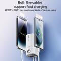 Yesido YP86 20000mAh Powerbank sisäänrakennetuilla USB-C- ja Lightning-kaapeleilla - 22.5W - Valkoinen