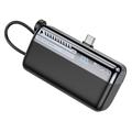 Yesido YP99 10000mAh:n varavirtalähde, jossa on sisäänrakennettu USB-C-Lightning-kaapeli - musta