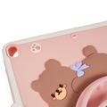 iPad 10.2 2019/2020/2021 Cartoon Bear Silikoni kotelo potkukiinnikkeellä - vaaleanpunainen