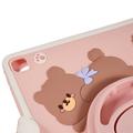 iPad 9.7 2017/2018 Cartoon Bear Silikoni Kotelo Potkukiinnikkeellä - Vaaleanpunainen