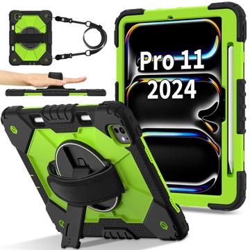 iPad Pro 11 (2024) Heavy Duty 360 Suojakotelo Käsihihnalla - Vihreä