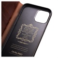 Qialino Classic iPhone 12/12 Pro Lompakkomallinen Nahkakotelo - Ruskea