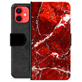 iPhone 12 mini Premium Lompakkokotelo - Punainen Marmori