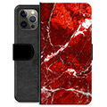 iPhone 12 Pro Max Premium Lompakkokotelo - Punainen Marmori
