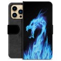 iPhone 13 Pro Max Premium Lompakkokotelo - Sininen Tulinen Lohikäärme