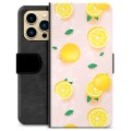 iPhone 13 Pro Max Premium Lompakkokotelo - Sitruunakuvioinen