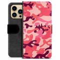 iPhone 13 Pro Max Premium Lompakkokotelo - Pinkki Maastokuviointi