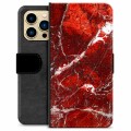 iPhone 13 Pro Max Premium Lompakkokotelo - Punainen Marmori