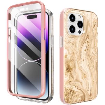 iPhone 14 Pro Ahastyle WE13 360 Suojaushybridikotelo - kultainen marmori