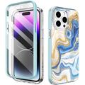 iPhone 14 Pro Max Ahastyle WE13 360 Suojaushybridikotelo - sininen marmori