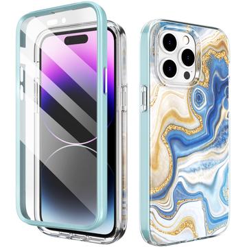 iPhone 14 Pro Max Ahastyle WE13 360 Suojaushybridikotelo - sininen marmori
