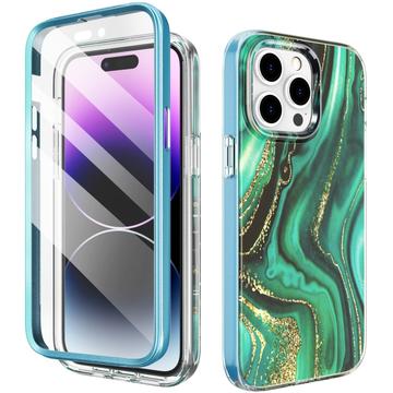 iPhone 14 Pro Max Ahastyle WE13 360 Suojaushybridikotelo - vihreä marmori
