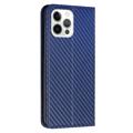 iPhone 14 Pro Max Lompakkokotelo - Hiilikuitu - Sininen