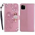 iPhone 14 Pro Pöllö strassi lompakko kotelo - Rose Gold