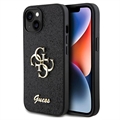 iPhone 15 Guess Fixed Glitter 4G Metal Logo Kotelo - Musta