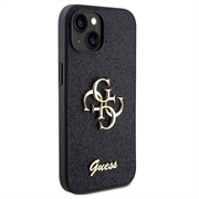 iPhone 15 Guess Fixed Glitter 4G Metal Logo Kotelo - Musta