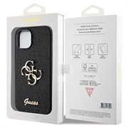 iPhone 15 Guess Fixed Glitter 4G Metal Logo Kotelo - Musta