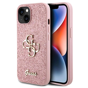 iPhone 15 Guess Fixed Glitter 4G Metal Logo Kotelo - Pinkki