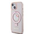 iPhone 15 Hello Kitty IML Ringstand Glitter MagSafe Case - Vaaleanpunainen