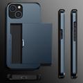 iPhone 15 Hybridikotelo Liukuvalla Korttitelineellä - Tummansininen