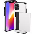 iPhone 15 Hybridikotelo Liukuvalla Korttitelineellä - Valkoinen
