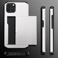 iPhone 15 Hybridikotelo Liukuvalla Korttitelineellä - Valkoinen
