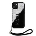 iPhone 15 Karl Lagerfeld käänteinen paljetit suojakotelo - musta / hopea
