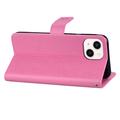 iPhone 15 Plus Pöllö strassi lompakko kotelo - Kuuma Pinkki