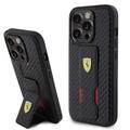 iPhone 15 Pro Ferrari Carbon Grip Stand -kotelo - Musta