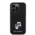 iPhone 15 Pro Karl Lagerfeld Saffiano korttipaikka Metal Karl & Choupette Case - Musta