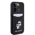 iPhone 15 Pro Karl Lagerfeld Saffiano korttipaikka Metal Karl & Choupette Case - Musta