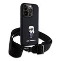 iPhone 15 Pro Karl Lagerfeld Saffiano Crossbody metalli Ikonik Case - Musta