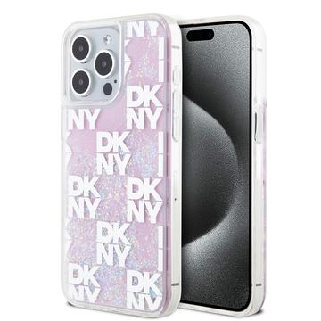 iPhone 15 Pro Max DKNY Liquid Glitter Checkered Pattern Kotelo - Vaaleanpunainen