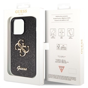 iPhone 15 Pro Max Guess Fixed Glitter 4G Metal Logo Kotelo - Musta