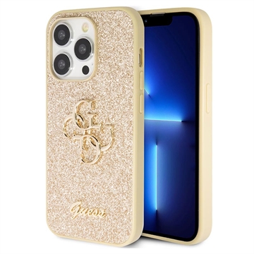 iPhone 15 Pro Max Guess Fixed Glitter 4G Metal Logo Kotelo - Kulta