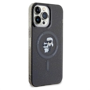iPhone 15 Pro Max Karl Lagerfeld IML Glitter Karl & Choupette MagSafe Kotelo - Musta