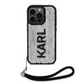 iPhone 15 Pro Max Karl Lagerfeld käänteinen paljetit suojakotelo - musta / hopea