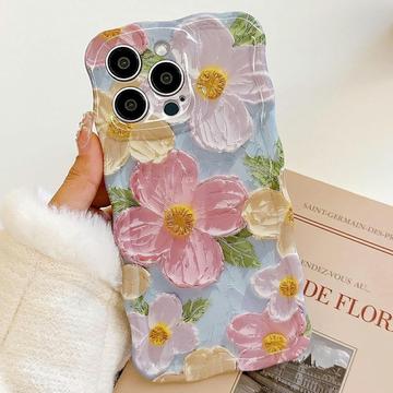 iPhone 15 Pro Max Aaltoilevareunainen öljymaalausaiheinen TPU-kotelo - Kukat