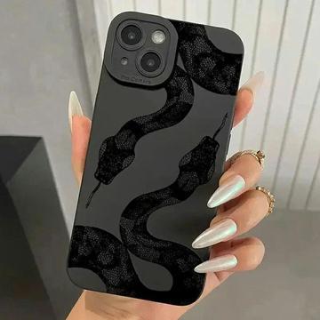 iPhone 15 Käärmekuvioinen TPU-kotelo - Musta