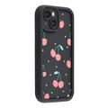 iPhone 15 Tyylikäs iskunkestävä TPU-kotelo jossa on korotetut reunat - Musta / Kirsikat