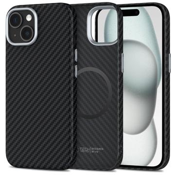 iPhone 15 Tech-Protect Ion Carbon muovikotelo - MagSafe-yhteensopiva - musta / hopea