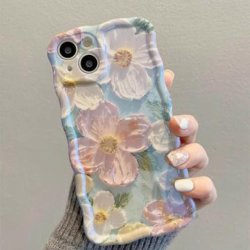 iPhone 15 aaltoilevan reunan öljymaalaus TPU-kotelo - Kukat