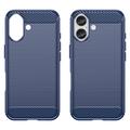 iPhone 16 Harjattu TPU Suojakuori - Hiilikuitu - Sininen