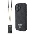 iPhone 16 Guess 4G Strass Triangle Metal Logo Kotelo jossa Crossbody Hihna - Musta