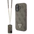 iPhone 16 Guess 4G Strass Triangle Metal Logo Kotelo jossa Crossbody Hihna - Ruskea