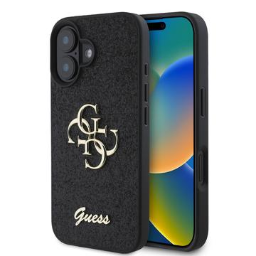 iPhone 16 Guess Fixed Glitter 4G Metal Logo Kotelo - Musta