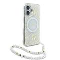 iPhone 16 Guess IML Flowers Allover Electro Kotelo Pearl Hihna - MagSafe yhteensopiva - Valkoinen