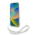 iPhone 16 Guess IML Flowers Allover Electro Kotelo Pearl Hihna - MagSafe yhteensopiva - Valkoinen